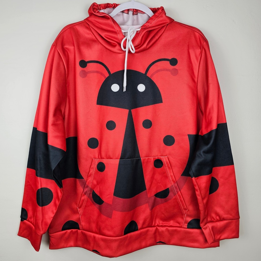 Unbranded Hoodie XL Red Ladybug Graphic Print Pullover‎ Sweatshirt